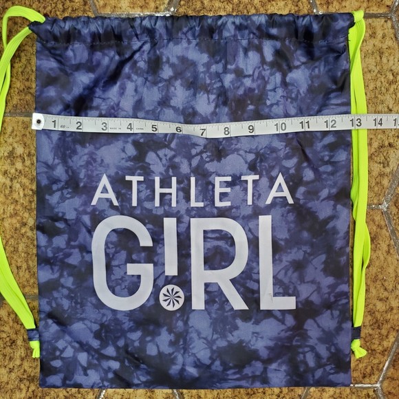 ATHLETA Girl Drawstring Backpack Travel Sports Bag Camo Neon Straps - Picture 3 of 7